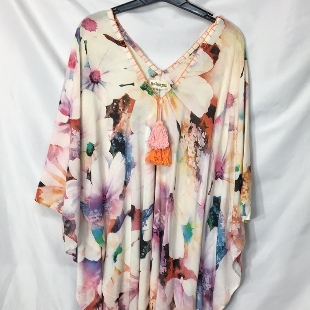 LJC Designs Women Floral High Low Beach Cover Up Size M Like-New Condition
